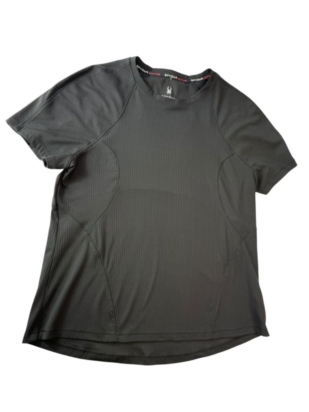 SPYDER Black Atheltic T Shirt Size women's M. Short Sleeve. Ribbed Texture